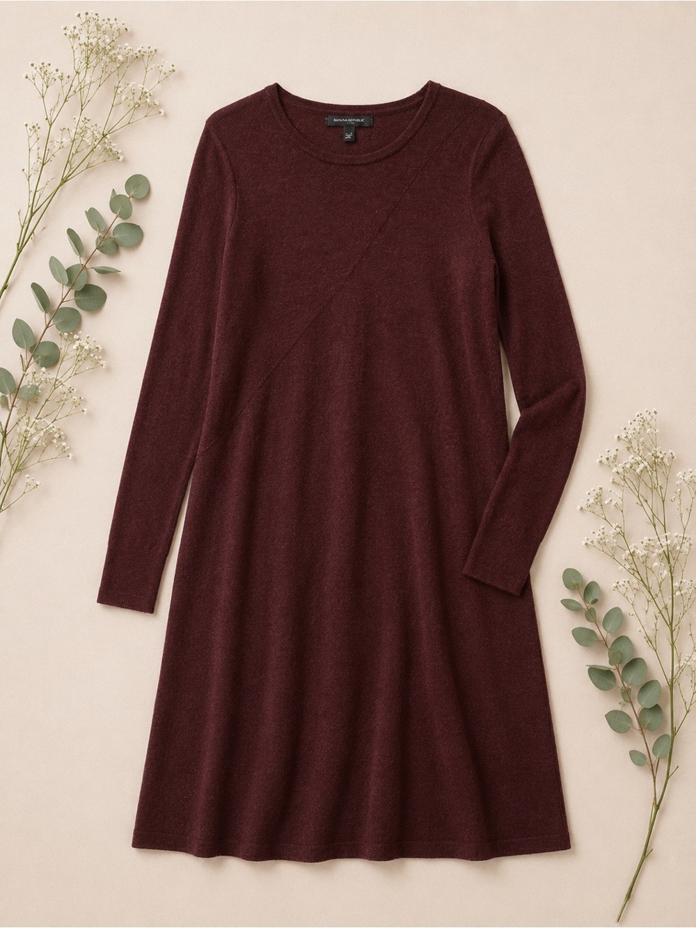Banana Republic Maroon Wool
blend Sweater Dress | Soft Knit | Minimal Chic